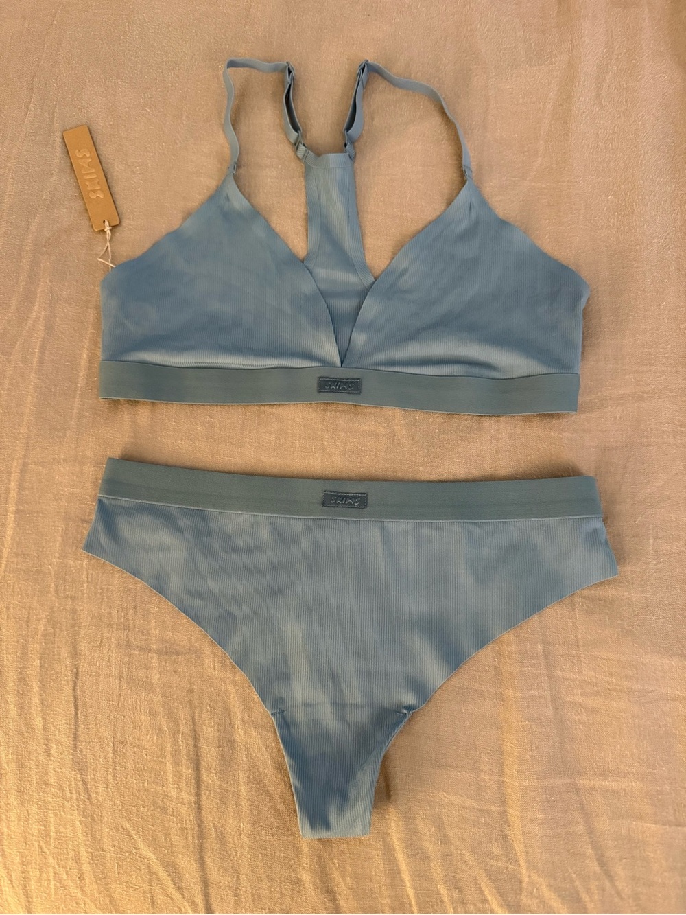 BNWT Skims Seamless Rib Triangle Bra and Thong Set Kyanite Small